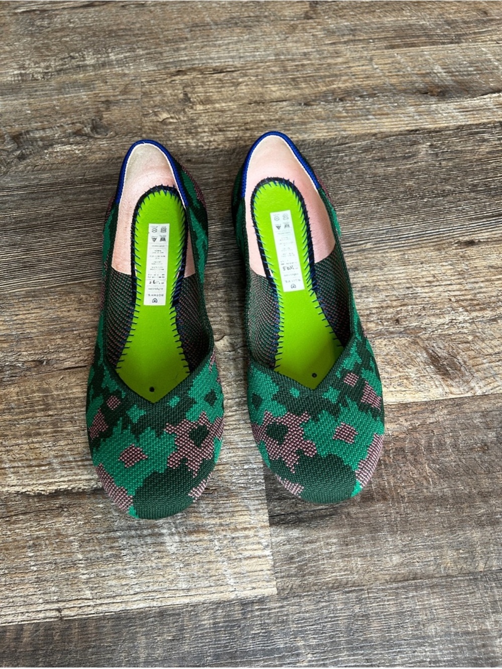 Rothy's Green Knit Floral-Pattern Slip-On Flats